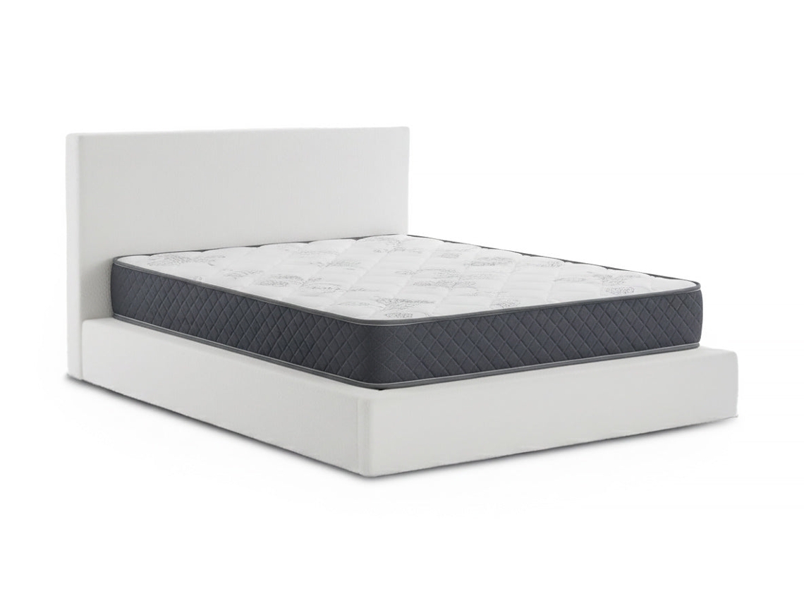 Cama De Casal Teddy Com Cabeceira, Branca, Colchão Viscoelástico De 150 Cm + 23 Cm.