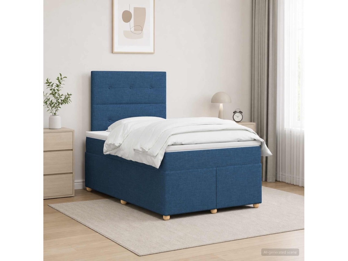 Vidaxl Cama Box Spring Com Colchão Azul 120 X 190 Cm Tecido