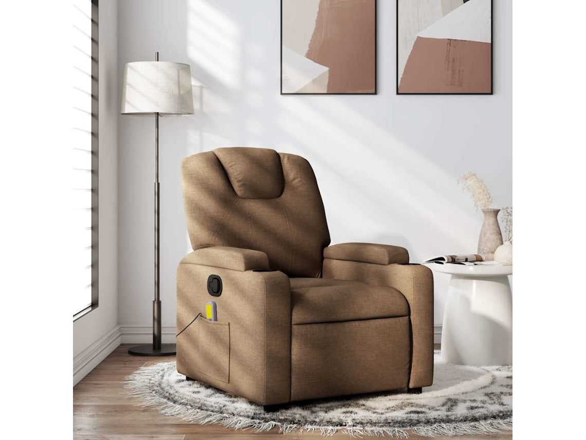 Vidaxl Poltrona De Massagens Reclinável Tecido Castanho