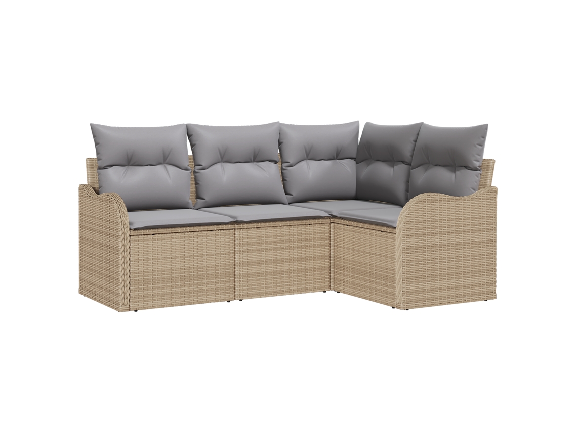 Conjunto 4 De Sofá Para Jardim De Vidaxl Com Almofadas Bege Rattan Poliéster Vidaxl Bege Vime