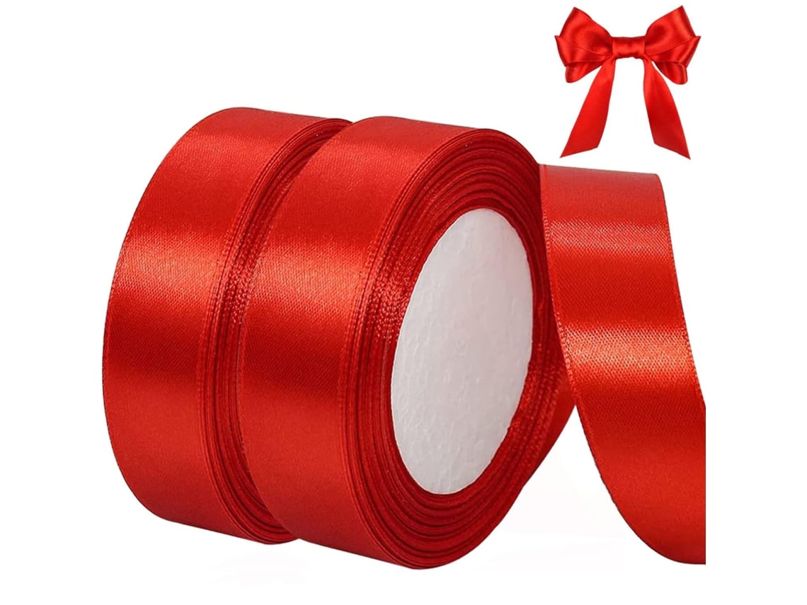 Rolos De Fita De Cetim Vermelha 25 Mm X 22 Metros, Fita Para Presentes, Decoração, Artesanato, Laços De Cabelo, Buquê Nupcial