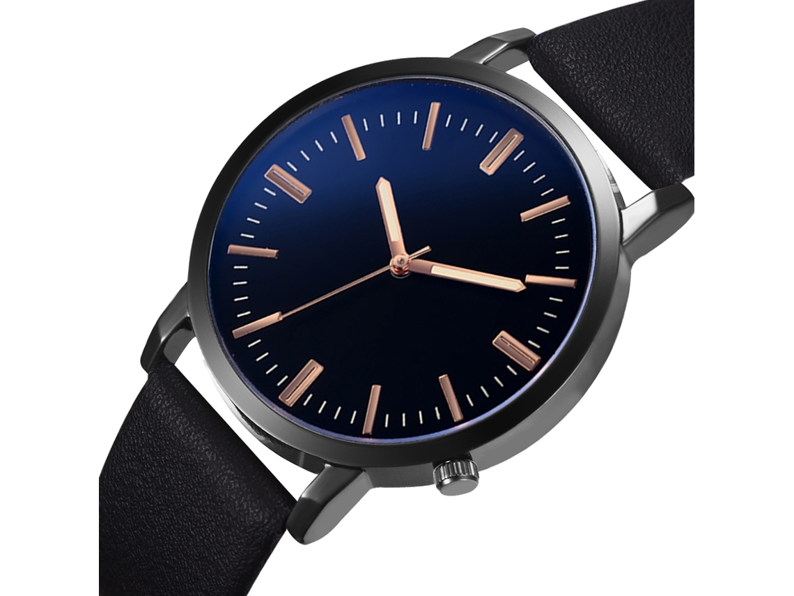 Relógio masculino com pulseira de couro PU, mostrador redondo grande, relógio de quartzo casual (azul escuro)