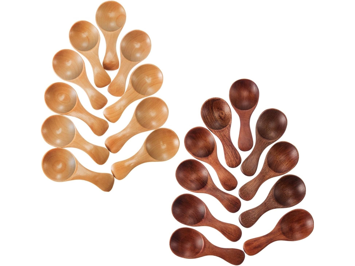 Colheres De Chá Madeira Maciça 8cm, Com Durabilidade Natural