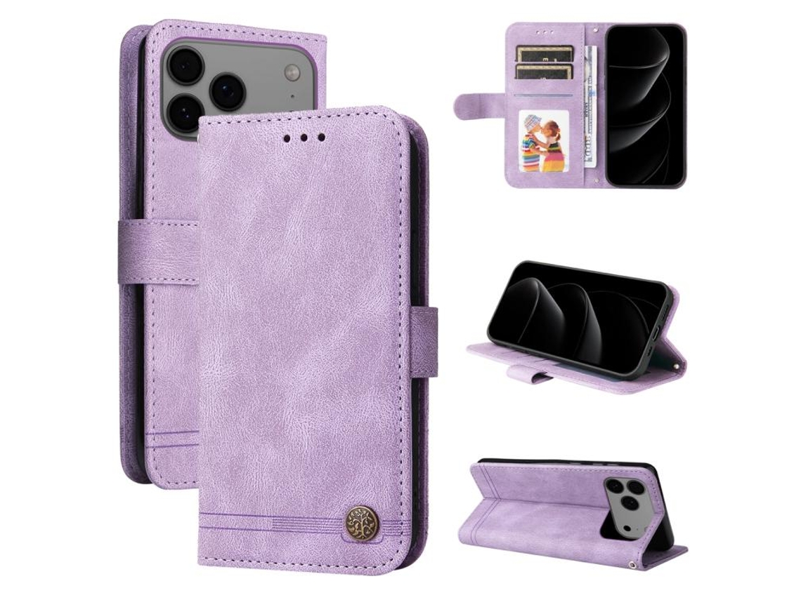 Capa De Couro Para Iphone 17 Pro Max - Design Árvore Da Vida