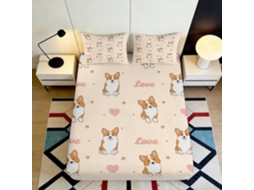 Conjunto de Cama com Estampa Corgi Love em Microfibra Fronha 200x25cm