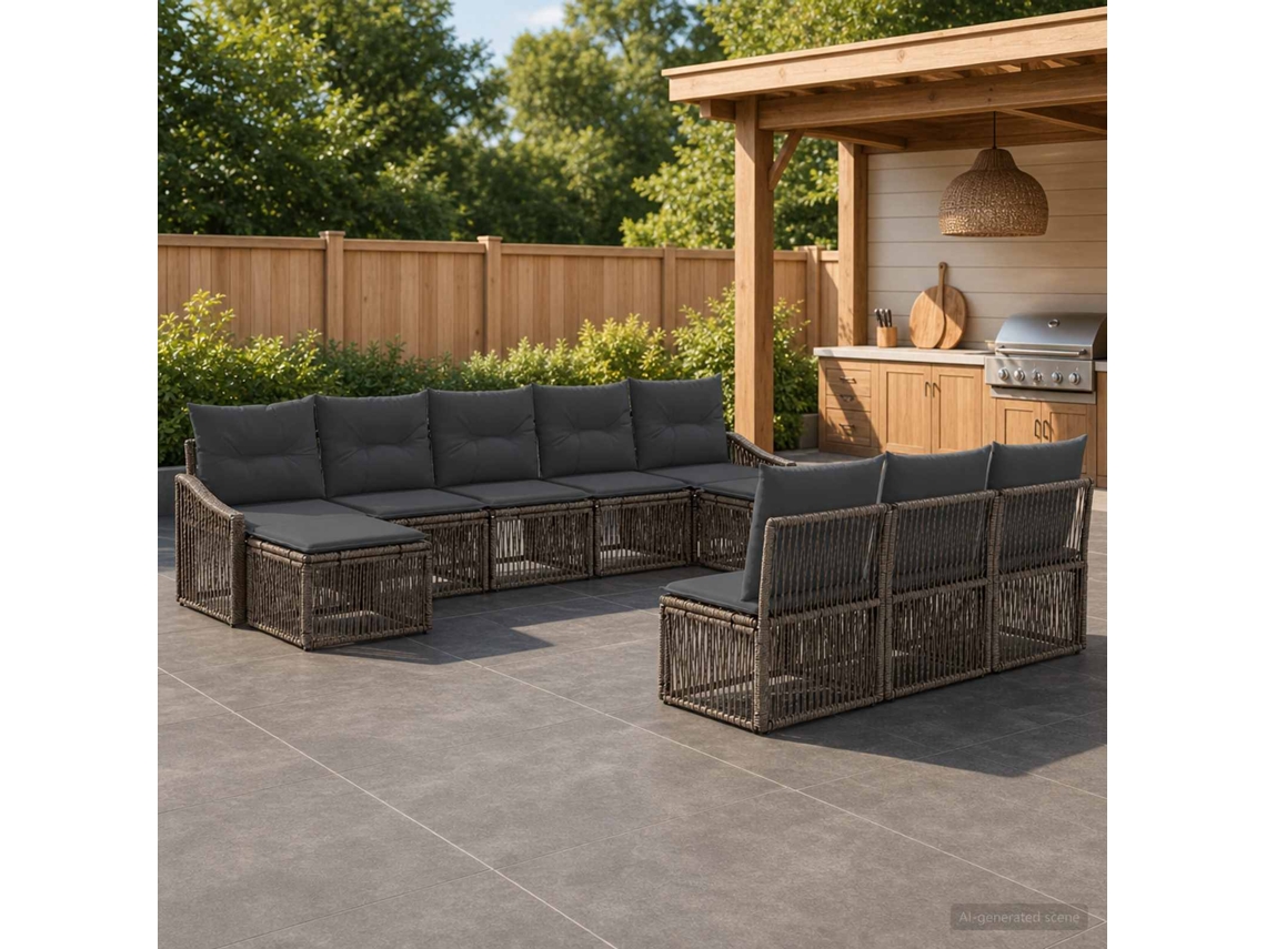 Vidaxl Conjunto De Sofá De Jardim 10 Pcs Cinzento Vime Pe