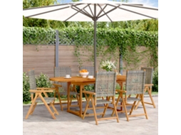 7 Pcs Conj. De Jantar P/ Jardim Vime Pe/madeira Maciça Cinza Dkd Home Decor
