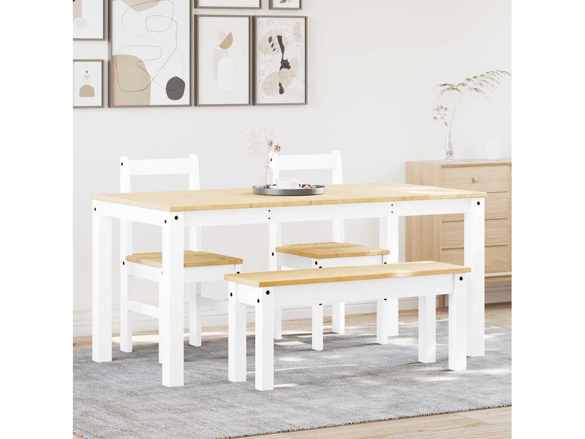 Vidaxl 4 Pcs Conjunto De Jantar Panama Madeira Pinho Maciça Branco