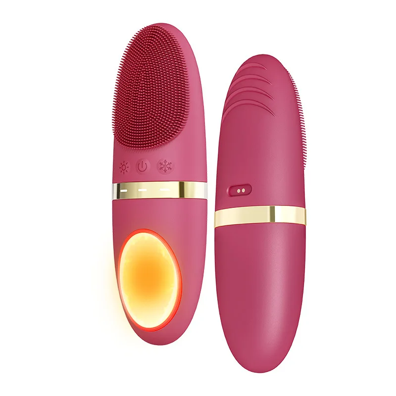 ( Rosa ) Escovinha Elétrica De Vibração Facial Com Silicone Para Limpeza Dos Poros, De Frio E Calor