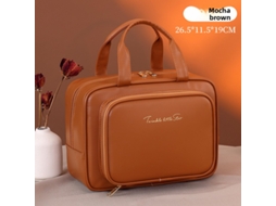 Necessaire Marrom Moca Grande Capacidade Bolsos, Compartimentos, Portátil Viagem Com Alça.