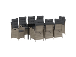 Conjunto 9 Conjunto De Jantar Para Jardim Vidaxl Cinzento Vime Pe (200 X 80 X 73 Cm)