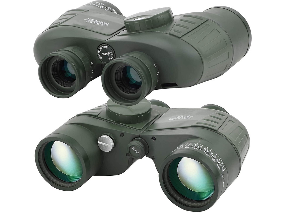 Binóculos Militares Marinhos 10x50 Bak4 Prisma Fmc Bússola Telêmetro Ip68 Barco Caça Pássaros Exército Verde Bestvite
