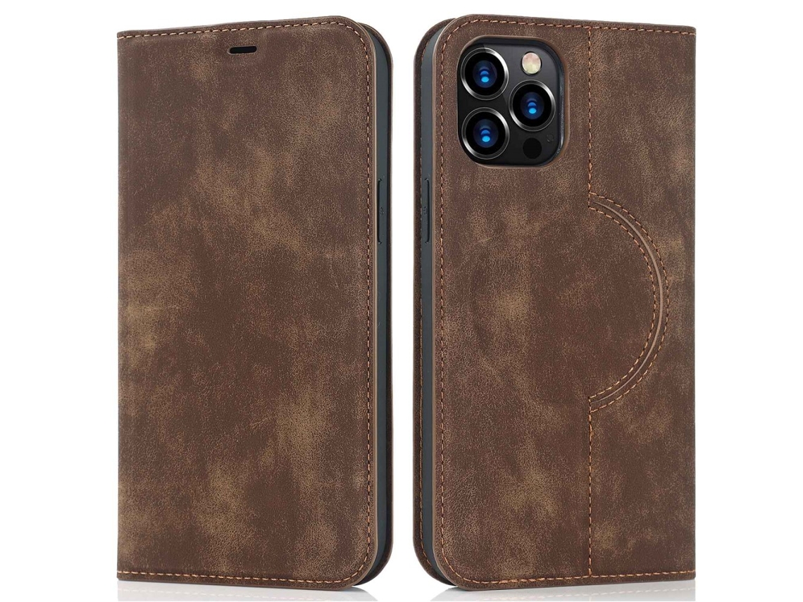 Capa Bloqueio Rfid Para Iphone 12 Pele Sintética Magnética Com Porta-cartões Castanho
