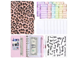 Pink Leopard Print A6 Cash Budget Binder With Zipper Pouch Includes 12 Cards, 8-bill Pockets, 2-clear English Stickers