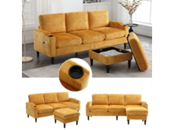 Sofá Elegante 4 Lugares Com Pufe E Compartimento De Armazenamento Em Veludo