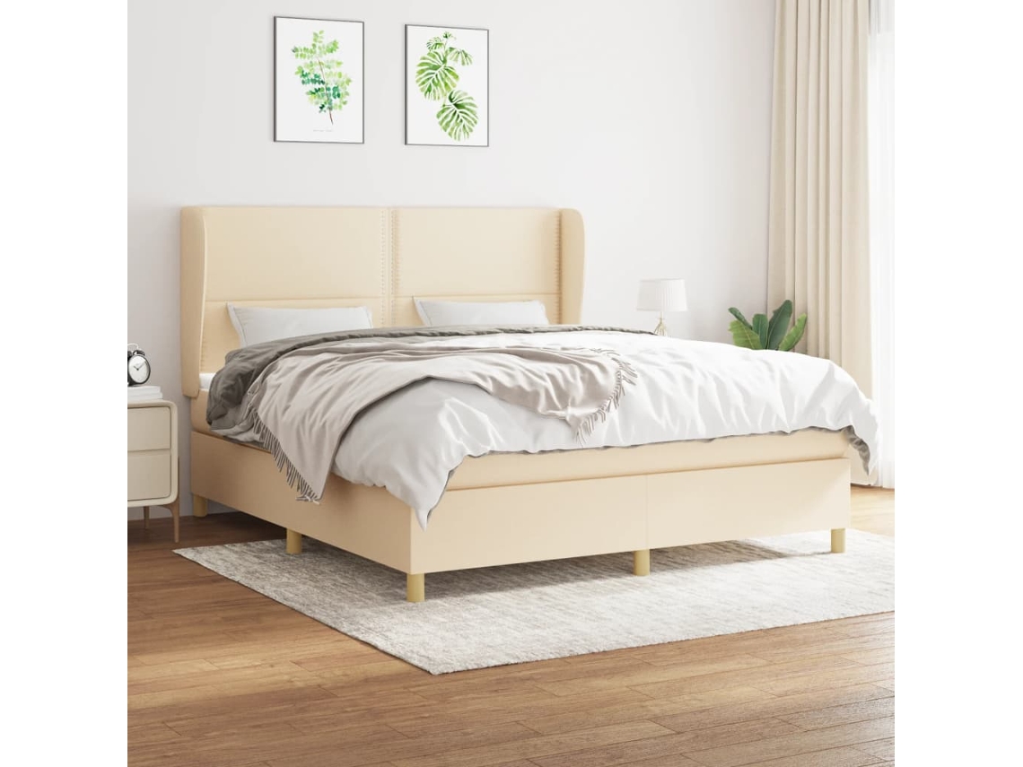 Vidaxl Cama Com Molas/colchão 180x200 Cm Tecido Cor Creme