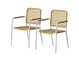 Conjunto De 2 Cadeiras De Jardim Empilháveis Em Resina Trançada Com Apoios De Braço E Encosto. 55x57x82cm. Amarelo