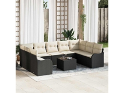 Vidaxl Conjunto De Sofá De Jardim 10 Pcs Preto Vime Pe