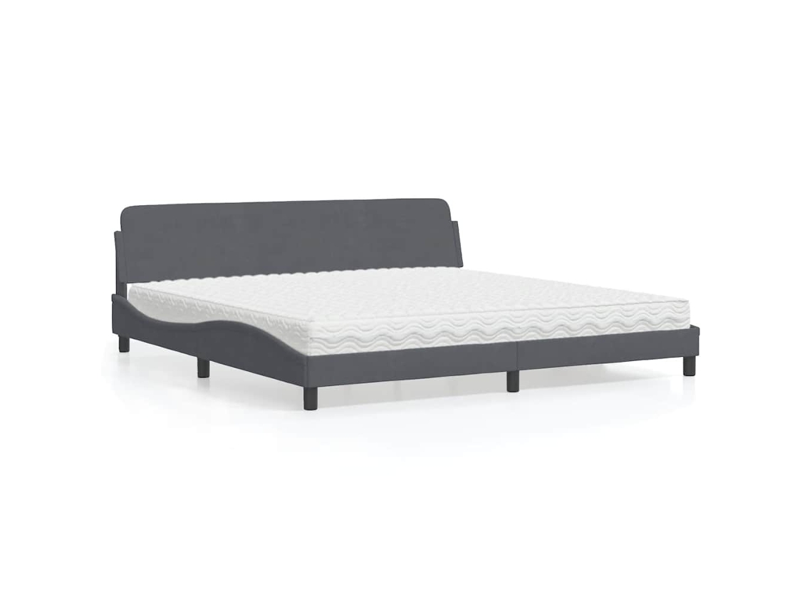 Vidaxl Cama Com Colchão Dover 200x200 Cm Veludo Cinzento-escuro