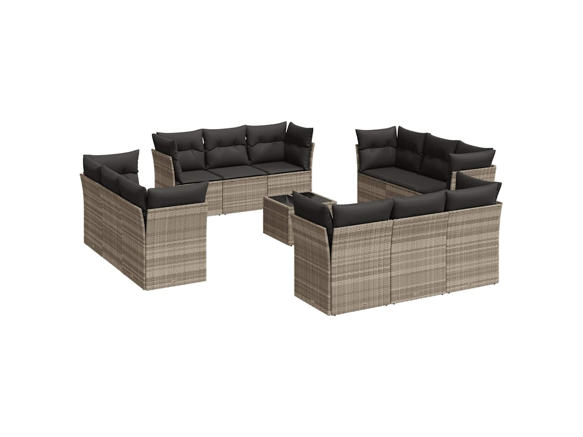 Conjunto de 13 Sofás Jardim com Almofadões Vime Pe Cinzento Claro MAISON EXCLUSIVE (90x200 cm)