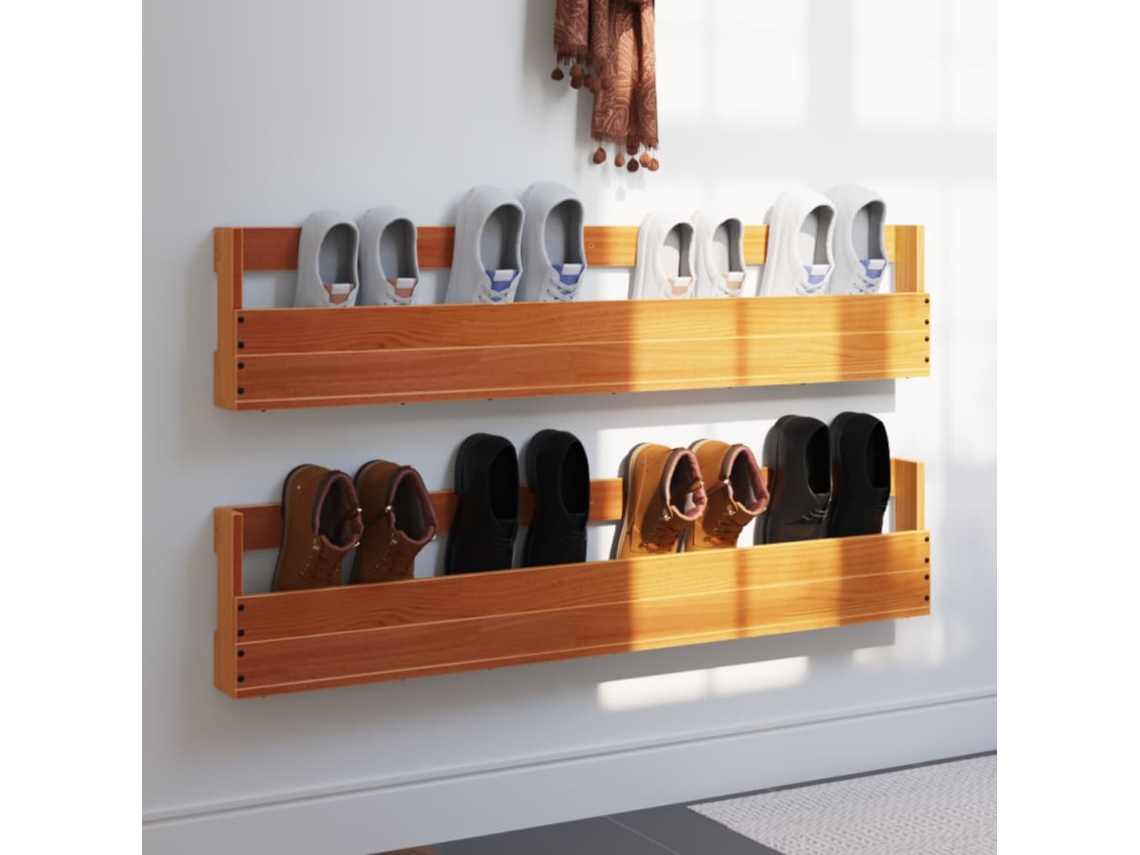 Vidaxl Sapateiras Parede 2 Pcs 110x8,5x23,5 Cm Pinho Maciço Castanho