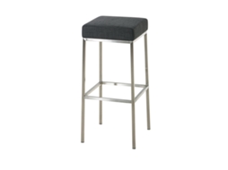 Banqueta de bar estofada com revestimento em tecido cinza escuro e apoio para os pés em aço inoxidável, altura do assento 85 cm, 10_0000042
