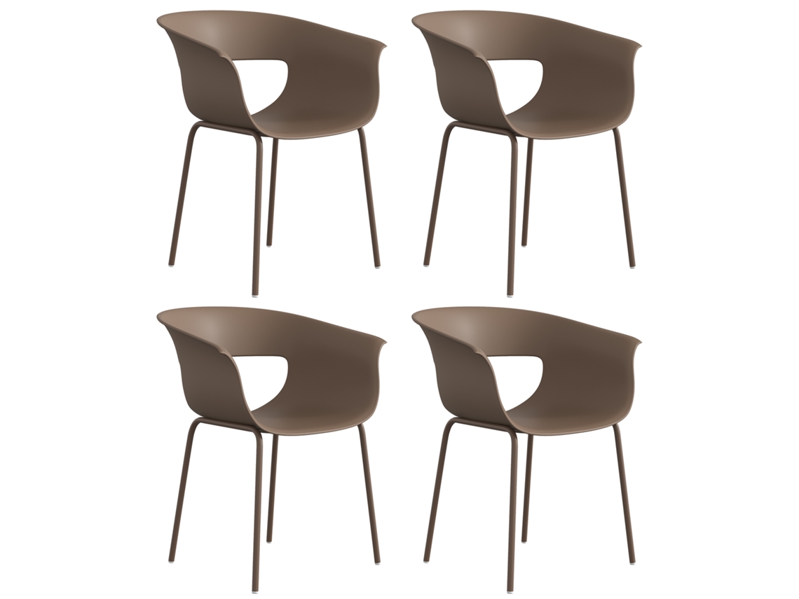 Conjunto De 4 Cadeiras Ergonômicas Recortadas Para Jardim, Com Apoios De Braço, À Prova De Intempéries E Ferrugem, Cor Café