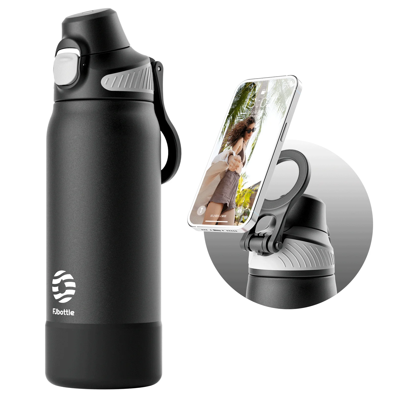 (preta, 1000ml) Garrafa De Água Com Isolamento Magnético, À Prova De Vazamentos, Portátil, Ideal Para Esportes, Viagens E Camping.