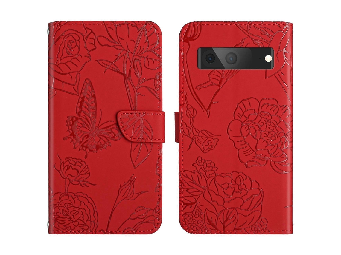 Capa De Couro Com Relevo E Textura De Borboleta E Peônia Para Google Pixel 7 5g