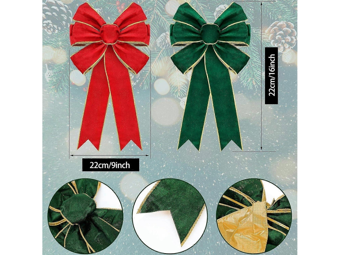 Laços De Natal Grandes 9 X 16 Polegadas, 4 Peças Para Árvore E Coroas