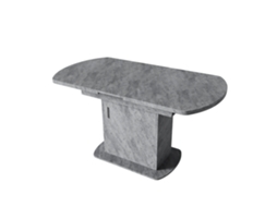 Mesa de Jantar oval extensível PAPRIKA com armazenamento, design em concreto e puxador prateado