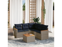 Vidaxl Conjunto De Sofá De Jardim Com 6 Peças E Almofadas Em Rattan Sintético Cinza