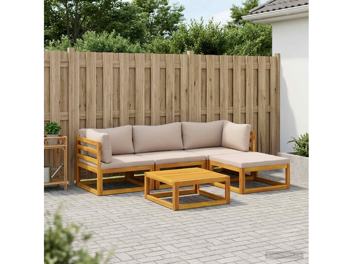 Vidaxl Conjunto De Sofás 5 Unid. Natural Madeira Sólida De Acácia