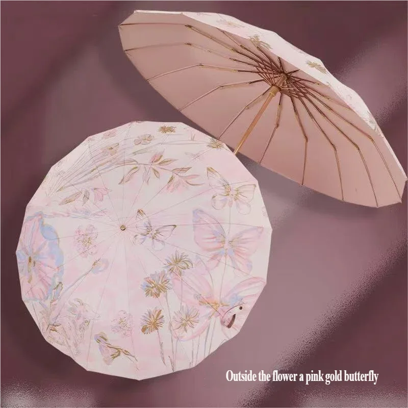 (estilo 2 16k) Novo Guarda-chuva Dobrável De Três Dobras Com 16 Varetas, Cola Colorida Para Proteção Uv.