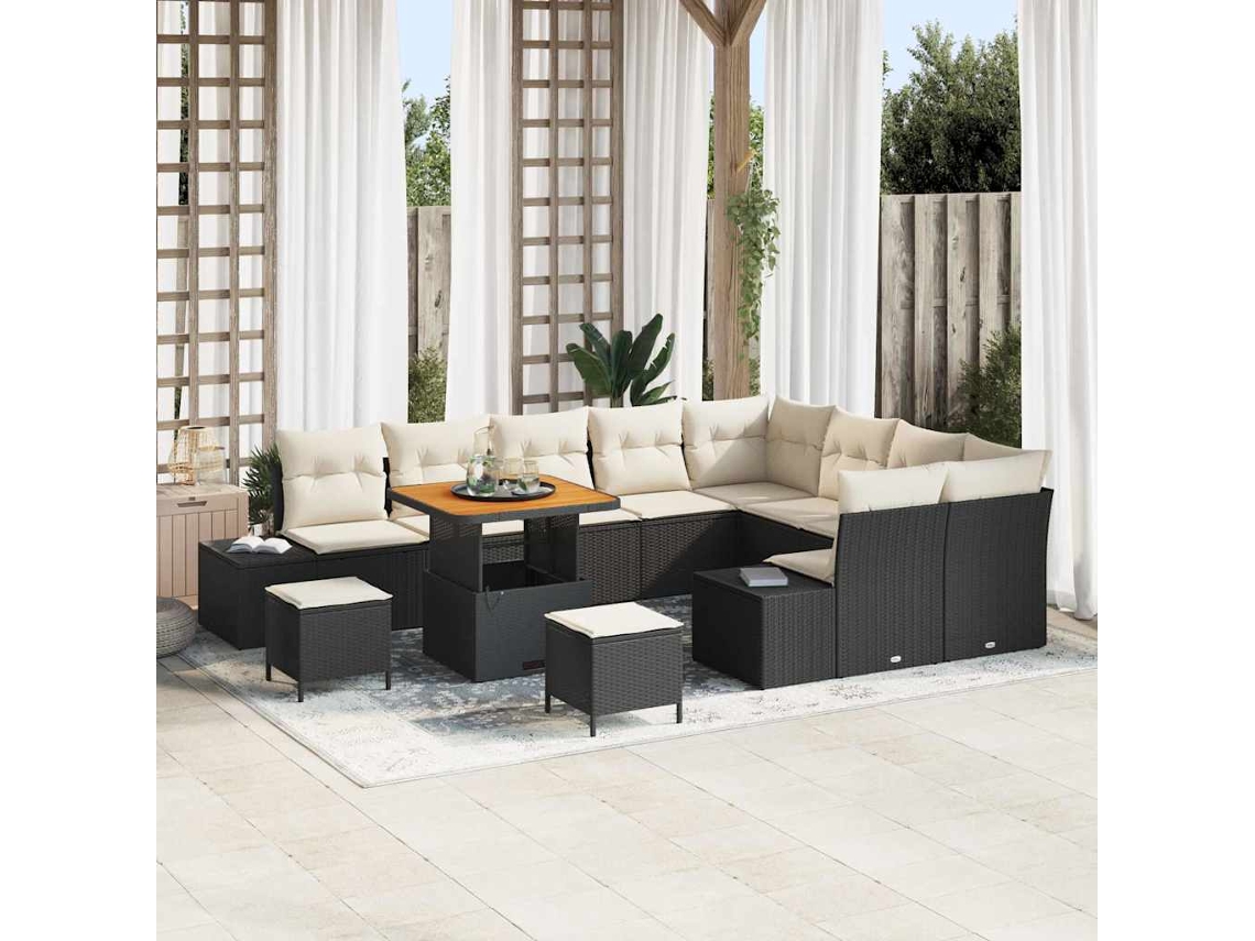 Vidaxl Conjunto De Sofá De Jardim 12 Unid. Preto Vime Pe