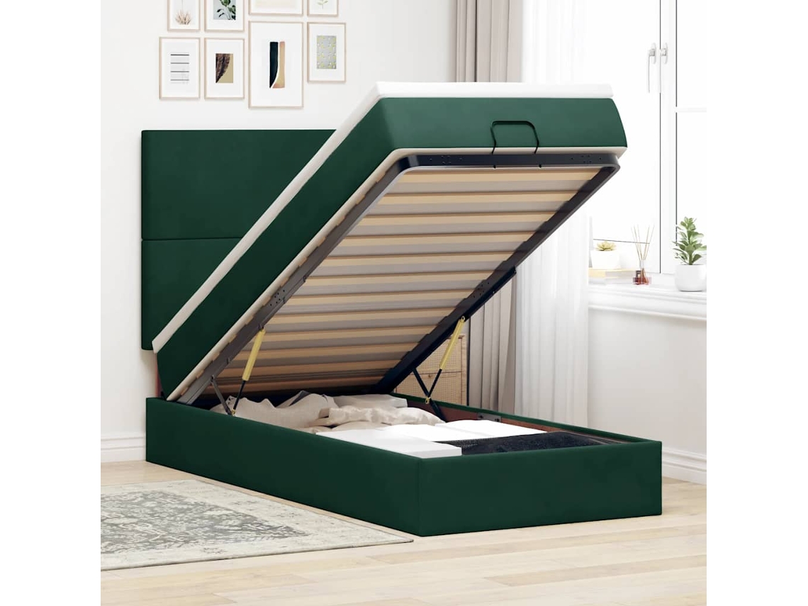 Vidaxl Estrutura Cama Otomana Colchões 80x200cm Veludo Verde Escuro