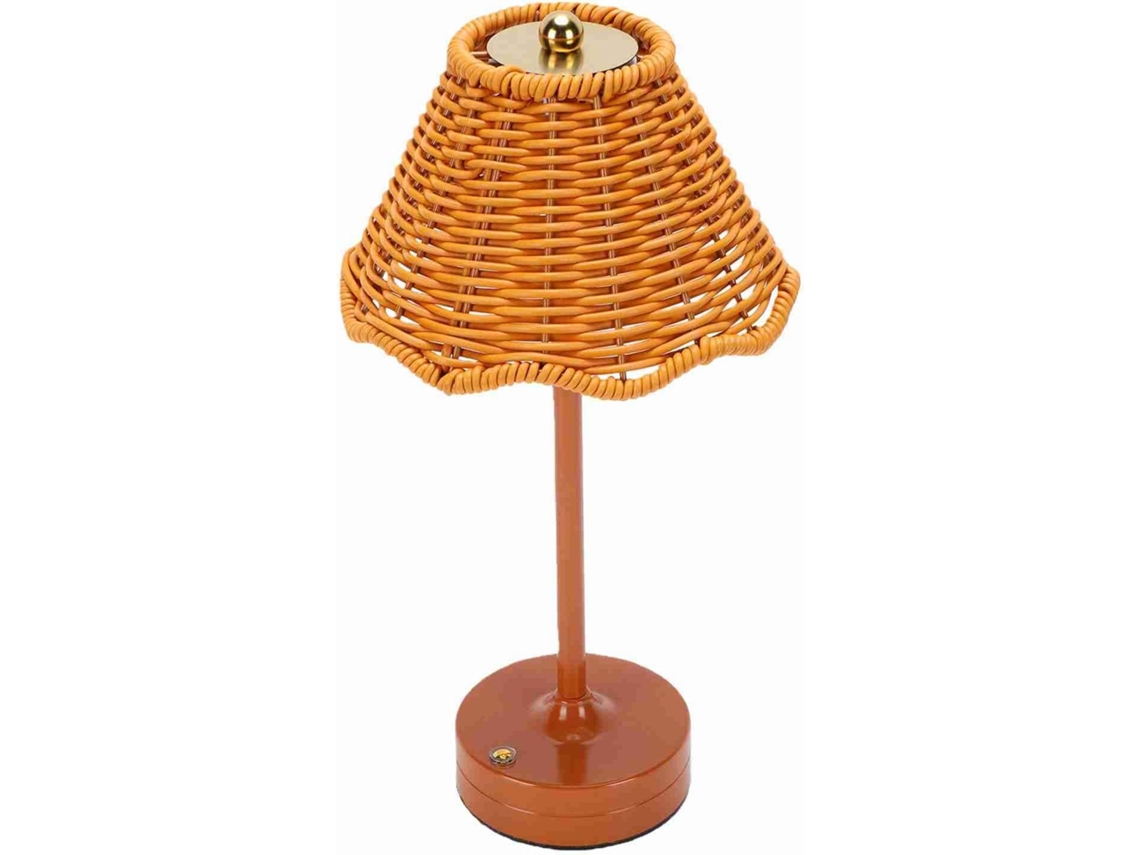 Luminária de mesa LED Marhynchus, com cabeceira em rattan, controle por toque e bateria recarregável.