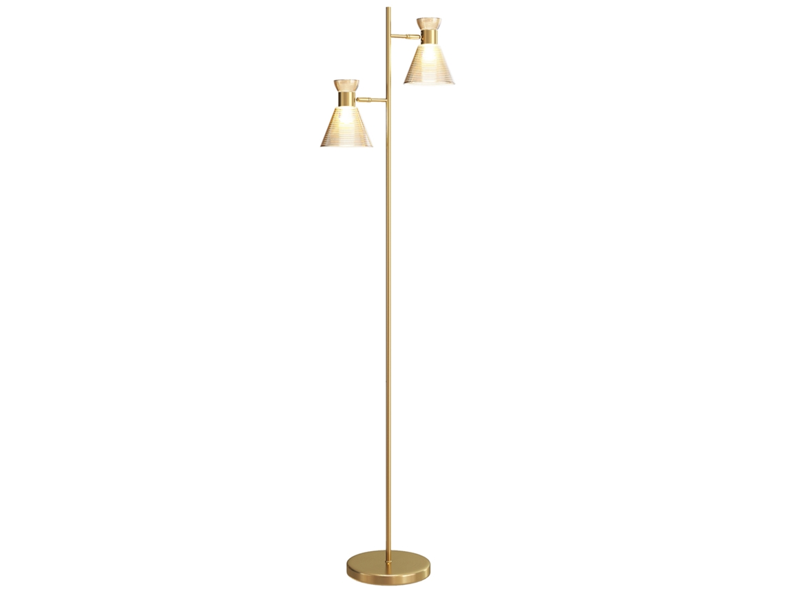 Luminária De Chão Ajustável Com Duas Lâmpadas Para Sala De Estar, Cúpula De Vidro Floral, 42 X 25 X 165 Cm, Dourada.