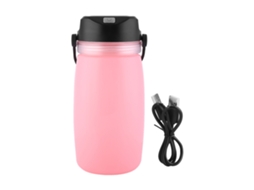 Garrafa de água portátil solar com carregamento USB e luz LED, rosa