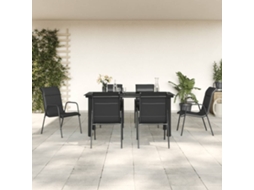 Vidaxl 7 Pcs Conjunto De Jantar Para Jardim Aço E Textilene Preto