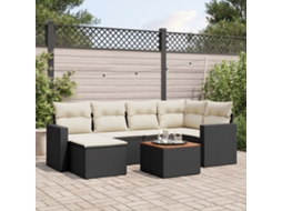 Jogo de Sofá 7 Peças P/ Jardim C/ Almofadões Vime Pe Preto Dkd Home Decor