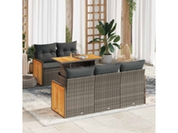 Vidaxl 6 Pcs Conjunto Sofás Jardim Com Almofadões Pe/acácia Cinzento