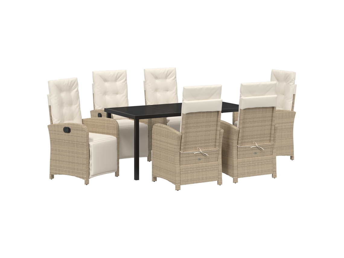 Conjunto 7 De Jantar De Jardim Com Almofadas Vidaxl Bege Rattan Poliéster