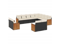 Conjunto 12 de sofás de jardim c/ almofadões VIDAXL vime PE preto