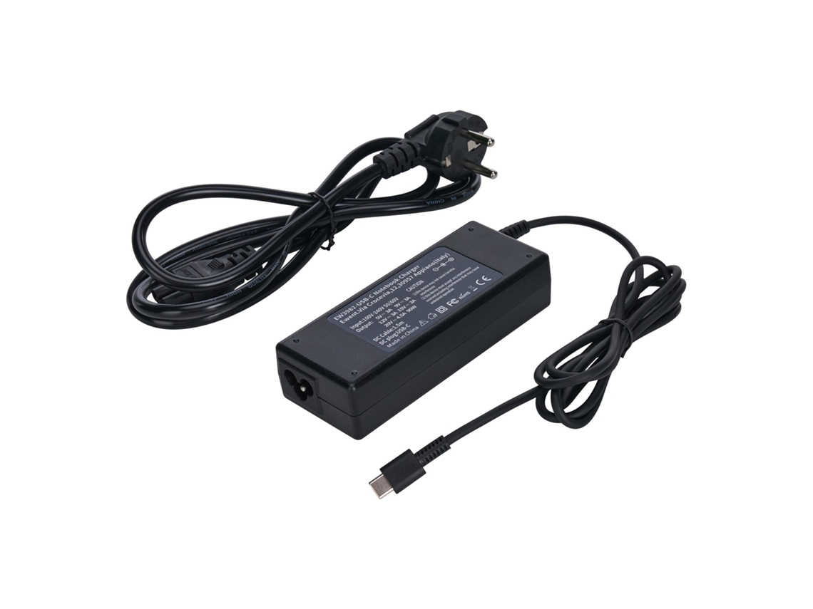 Carregador de Portátil Universal EWENT EW3982 90W USB-C Power Delivery Preto + Cabo de Alimentação Schuko-IEC C5 (3 Pinos)