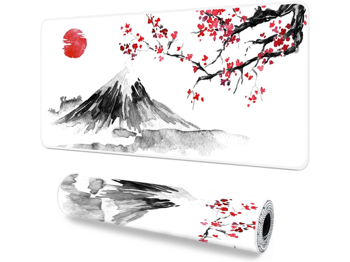 Mousepad Gamer Xxl Branco Flor De Cerejeira Antideslizante 40×90×0,3 Cm Dureforward