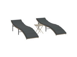 Conjunto de 2 Espreguiçadeiras com Mesa Cinzento Claro Pe Vime MAISON EXCLUSIVE