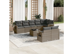 Vidaxl 9 Pcs Conjunto Sofás P/ Jardim Com Almofadões Vime Pe Cinzento