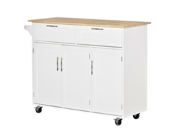 Carrinho de Cozinha com Rodas 2 Gavetas 3 Portas Prateleiras Ajustáveis S/MARCA (121x46x91 cm, branco)