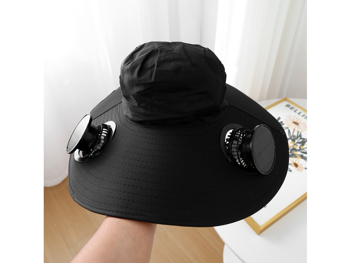 Chapéu com ventilador solar recarregável para pesca e atividades ao ar livre MDUG preto